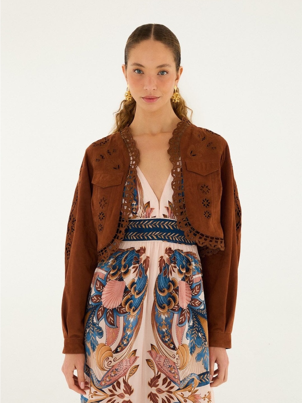 FARM RIO Caramel Richelieu Cropped Leather Jacket